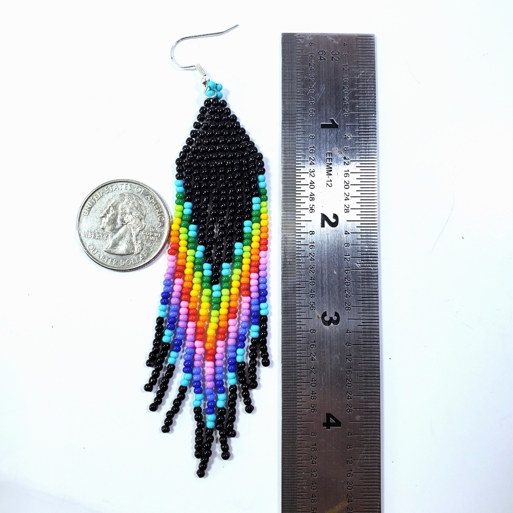 "Dark Side of the Moon" Frings Seed Bead Earrings - Picture 5 of 5